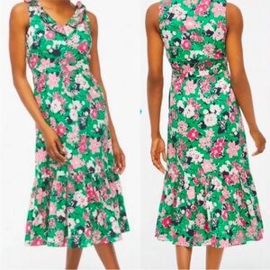 J. Crew Factory Floral Printed V-Neck Ruffle Midi Dress Green Size 4